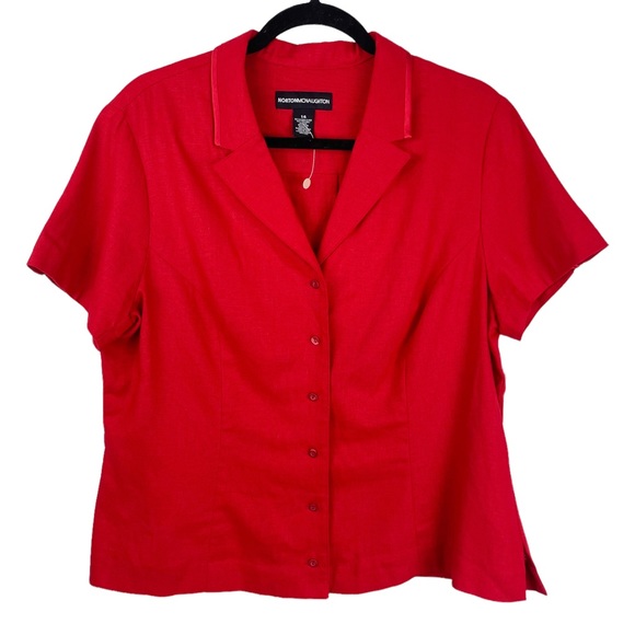 NWT Vtg Red Linen Set Button Down Wide Leg Crop Pants - Picture 5 of 12